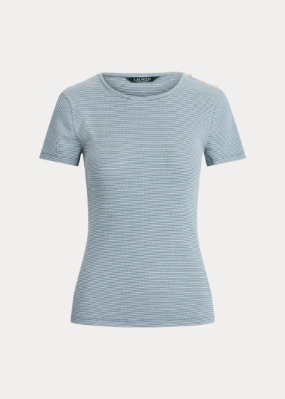 Tops Ralph Lauren Mujer Azules / Creme - Button-Trim Striped Cotton - PINFK1594